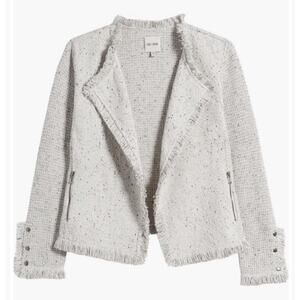 Nic+Zoe Women’s Fringe Mix Knit Open Front Jacket in Sugar Cookie Size M